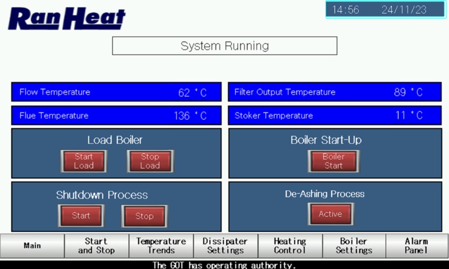 Example boiler start screen